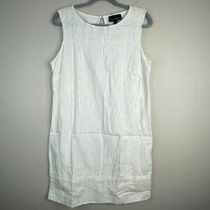 Dana Buchman Coastal Shift Dress Women 12 Eyelet Detail Linen Blend Crisp Preppy